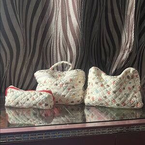 Floral Teddy Bear Quilted makeup Bag Set
